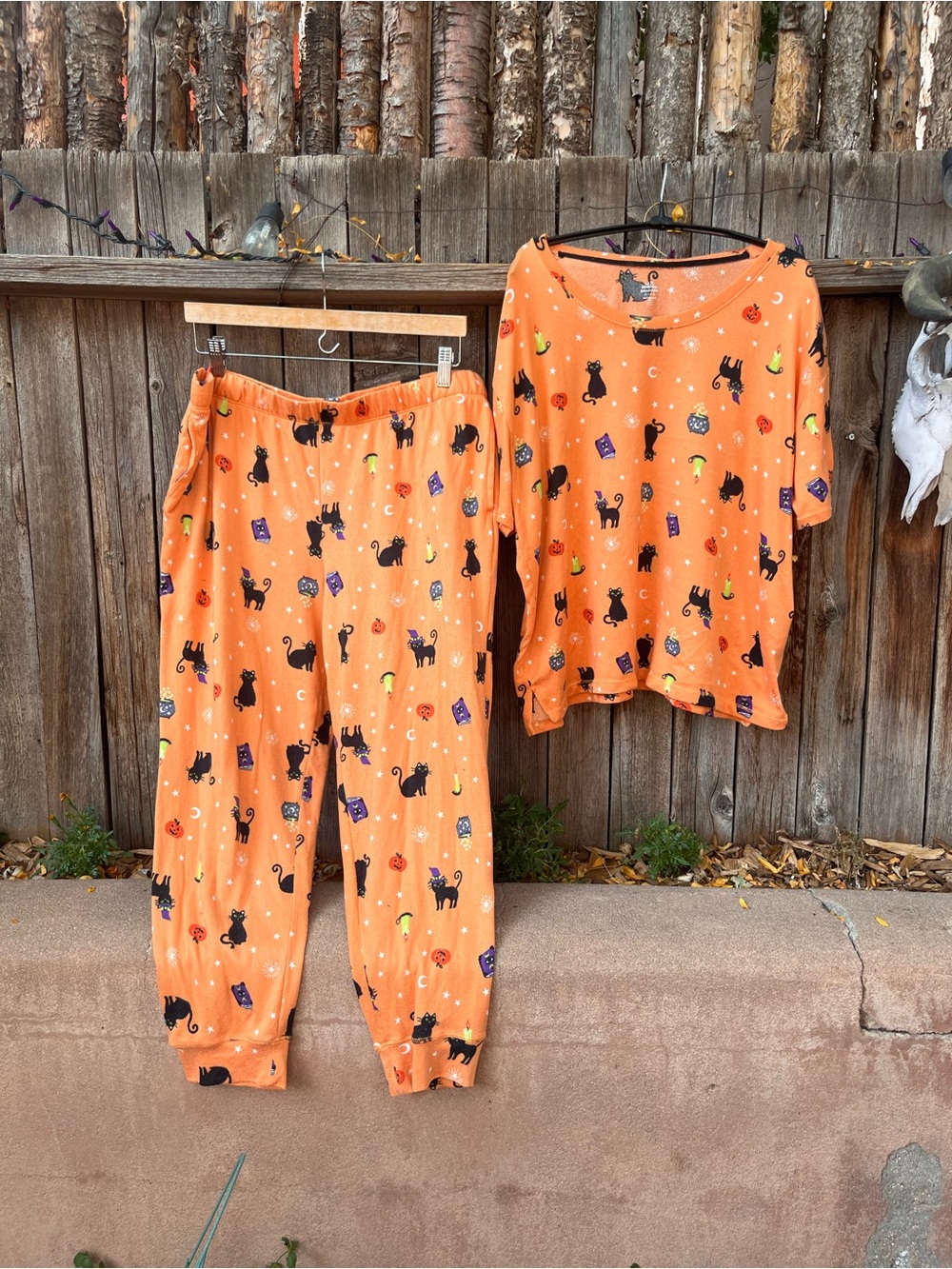 Orange Halloween Cat Pajama Set